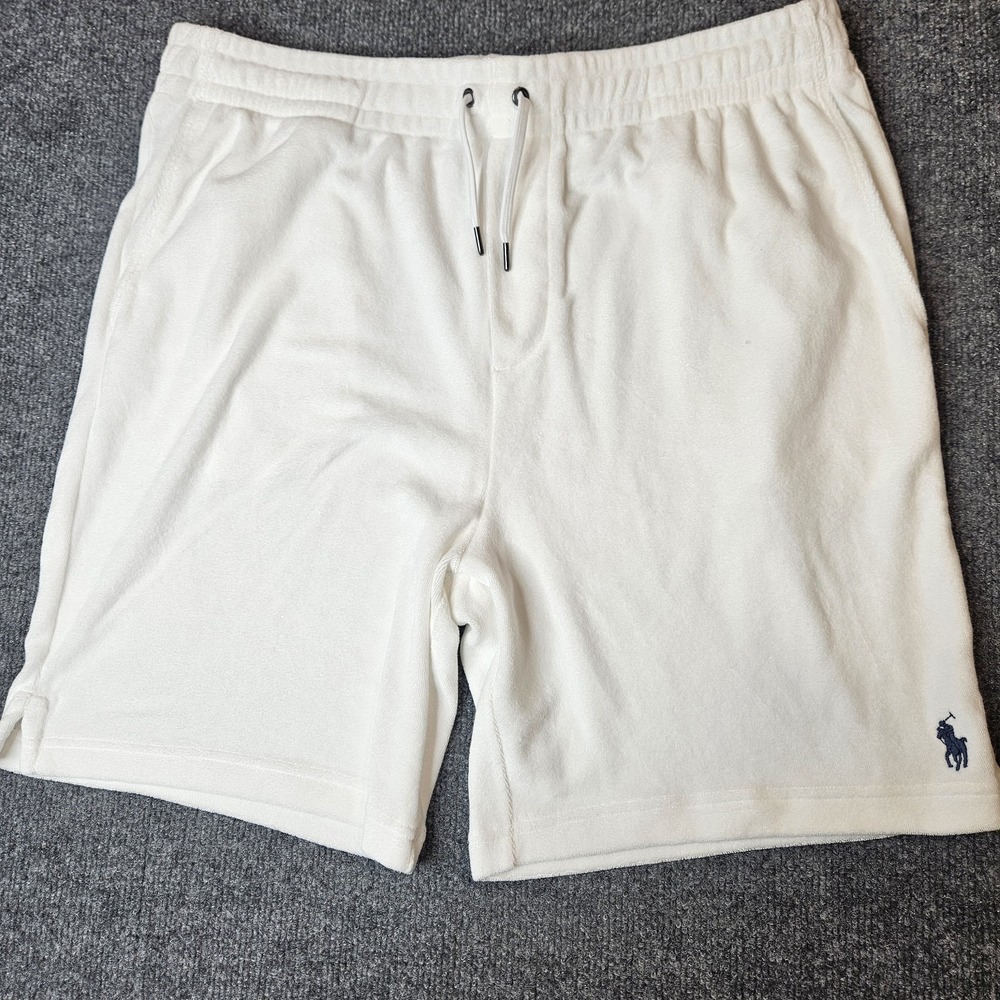 Polo Ralph Lauren Men's Terrycloth Drawstring Shorts Size Large White Logo